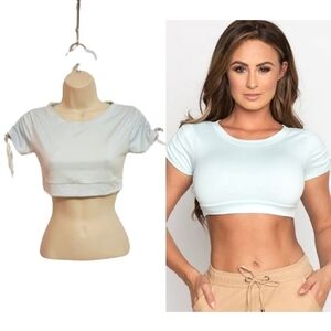 Briavia Shirred Sleeve Cropped Top Light Green Medium